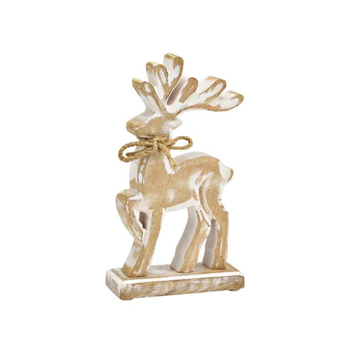 [10037195] Cerf en bois de manguier naturel blanchi 22 cm