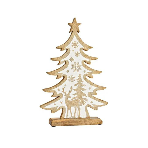 [10037779] Sapin décoré en bois de manguier naturel 41 cm