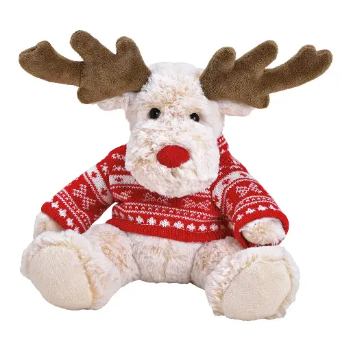 [10025316] Elan en peluche Beige, pull rouge en tricot 29 cm