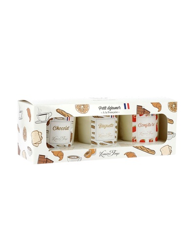 [PDJ01CH] Coffret 3 Bougies 90 gr Collection PETIT DEJEUNER "à la française" LES LUMIERES DU TEMPS 