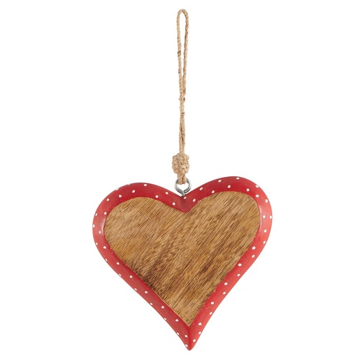 [NC133] Coeur en bois rouge à pois blanc 12 cm