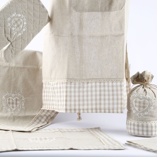 [AG130] Chemin de Table Coeur BIANKA Lin Naturel 