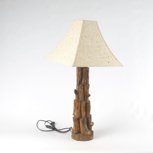 [06.03.011] LAMPE Bois Teck massif Abat Jour Collection AKARA 