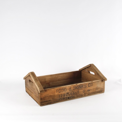 [LY078] Plateau Vintage en bois façon vieille caisse "FOODS & DRINKS"