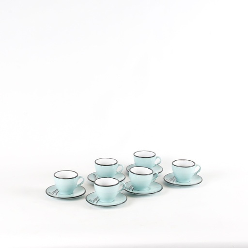 [SEB14799B] Lot 6 Tasses café Expresso VINTAGE avec sous tasses Bleu 