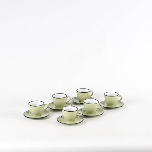 [SEB14799V] Lot 6 Tasses café Expresso VINTAGE avec sous tasses Vert