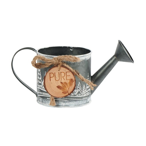 [FY011] Arrosoir Décoration Ferme HIVER métal gris décor  Sapins et chalets 24 cm