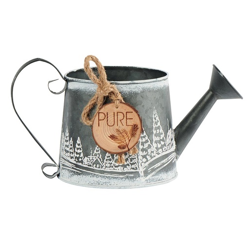 [FY013] Arrosoir Décoration Ferme HIVER métal gris décor  Sapins et chalets 26.5 cm