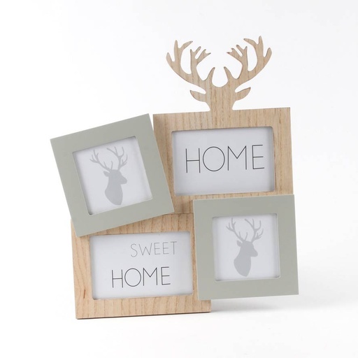 [NX008] Cadre Photos Pêle-mêle HOME SWEET HOME 4 photos bois naturel et gris