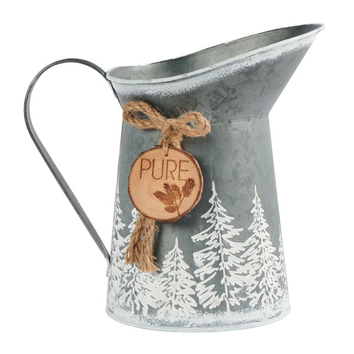 [FY015] Broc Décoration Ferme HIVER métal gris décor  Sapins et chalets 24 cm  