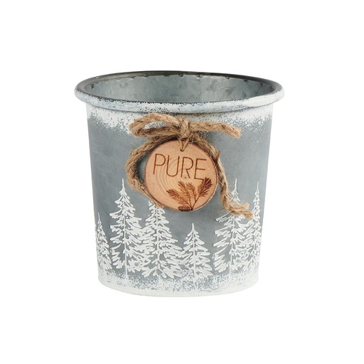 [FY017] Pot Décoration Ferme HIVER métal gris décor  Sapins et chalets 15 cm   