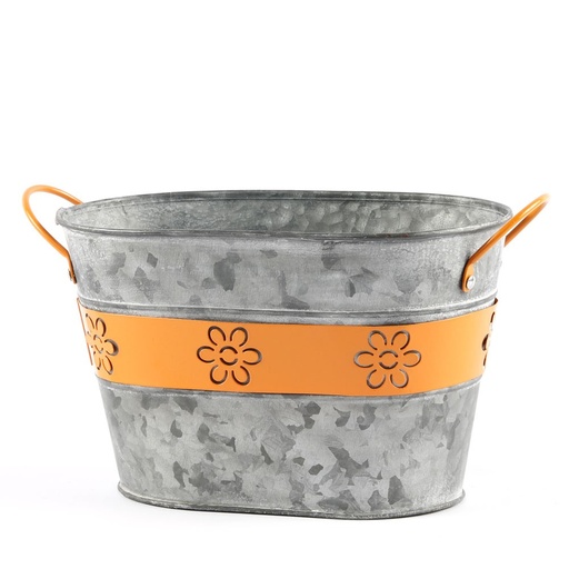 [FY003-O] Pot à plantes, Fleurs Vase Ovale Métal Orange 13 cm