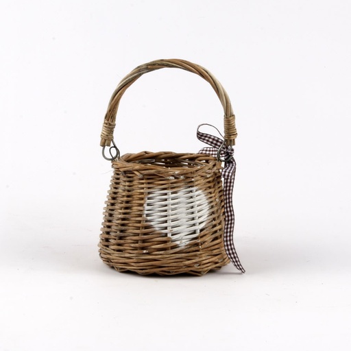 [16638] Panier Rotin COEUR avec Vase Pot Verre 10 cm