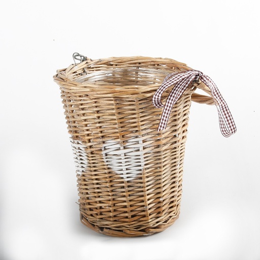 [16642] Panier Rotin COEUR avec Vase Pot Verre 19 cm