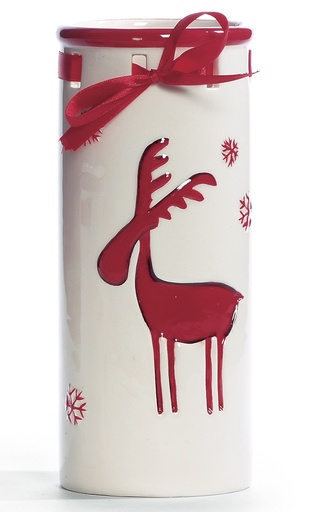 [BN1120910] Vase Pot décoration Noël ELAN Blanc Rouge 22 cm