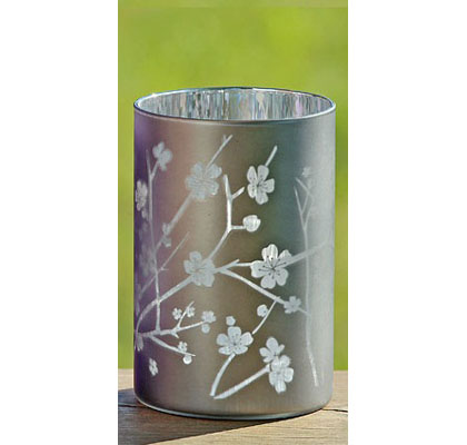 [BE8449700-1] Photophore en Verre Laqué Gris Hauteur 15 cm