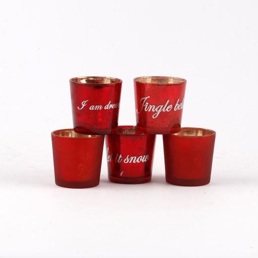 [BT6108879] Coffret Noël Set 5 Photophores Rouges Givrés 6 cm
