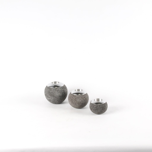 [STCH15] Set de 3 Photophores Ronds en Pierre de Lave et Aluminium Aromathérapie