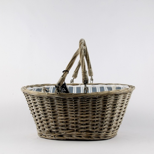 [JA11036] PANIER Pique-Nique Thermique en Rotin Tissu Bleu CAMPAGNE