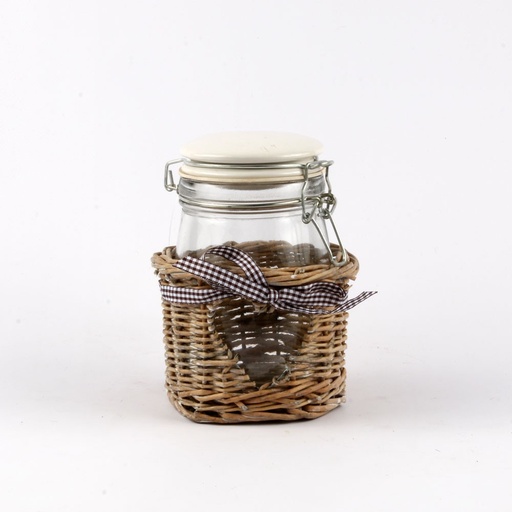 [16632] Pot Conserve à l'ancienne COEUR rotin et verre 16 cm 