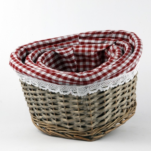 [SET6737600] Set 3 Paniers Rotin Coeur Tissu Vichy CAMPAGNE
