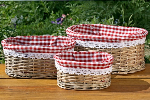 [SET7394500] Set 3 Paniers Rotin Ovale Tissu Vichy CAMPAGNE