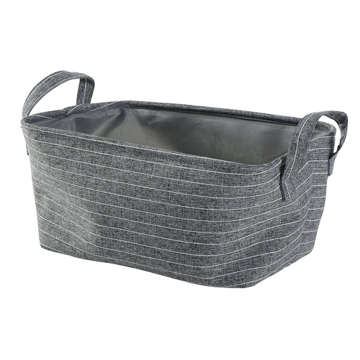 [QY003] Panier de rangement Moyen tissu gris fines rayures blanches 