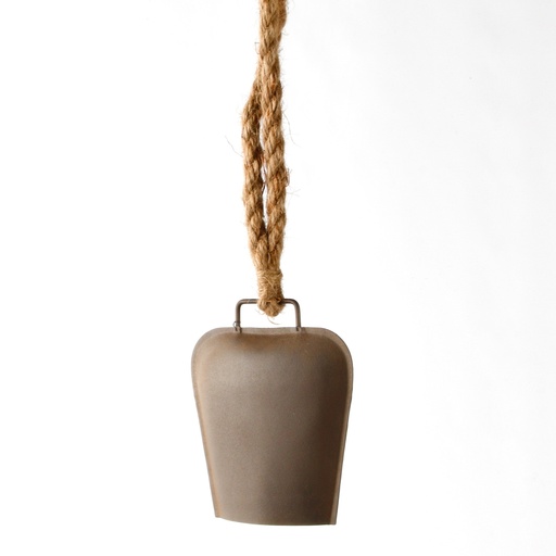 [17580] Cloche métal effet rouillé sur corde CAMPAGNE 63 cm