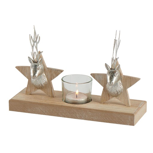 [SA457] Décoration Noël Photophore têtes de rennes sur étoile bois 