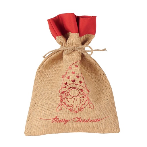 [EQ002] Sac en jute avec père Noël pailleté rouge "MERRY CHRISTMAS" 35 cm