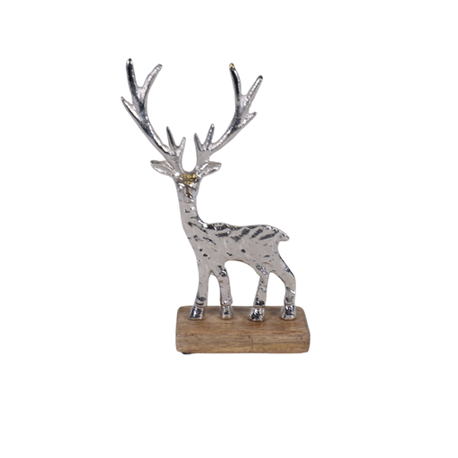 [48296] Renne MANUEL en alu argenté sur support bois 21.5 cm