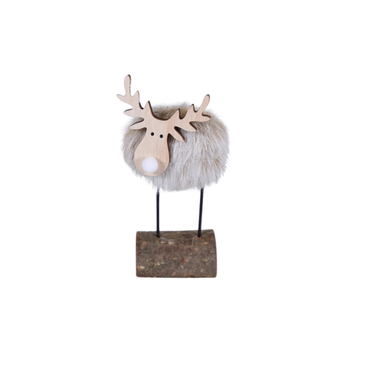 [59207] Elan SEB fourrure beige sur bûche bois 13 cm