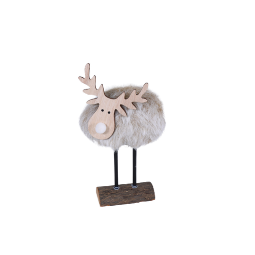 [59208] Elan SEB fourrure beige sur bûche bois 19 cm